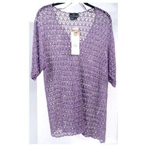 NWT Crochet CAROLE LITTLE Open Knit 2X Topper Jacket Lilac Purple Boho Cardigan